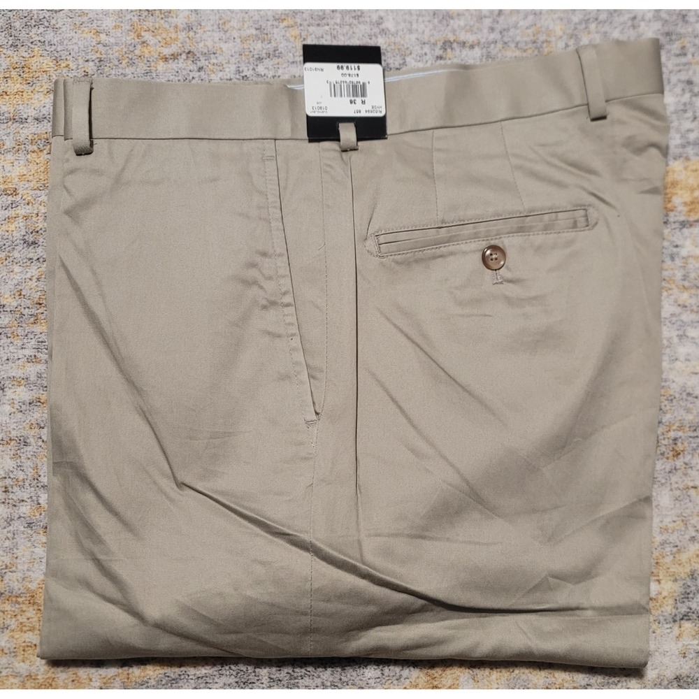 $179 Saks Fifth Avenue Men's Beige Cotton Flat Front Dress Pants Size 36 Regular